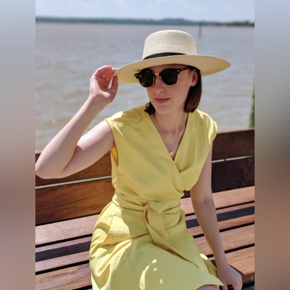 Everlane Women's Yellow The Japanese GoWeave Short-Sleeve Mini Wrap Dress SZ 0 - Picture 5 of 8